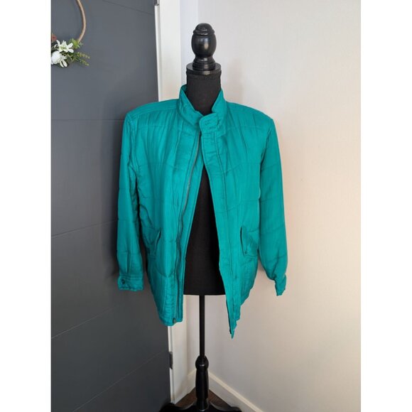 Clio Jackets & Blazers - NWT Vintage Clio Petites Turquoise Silk Quilted Jacket - PS‎